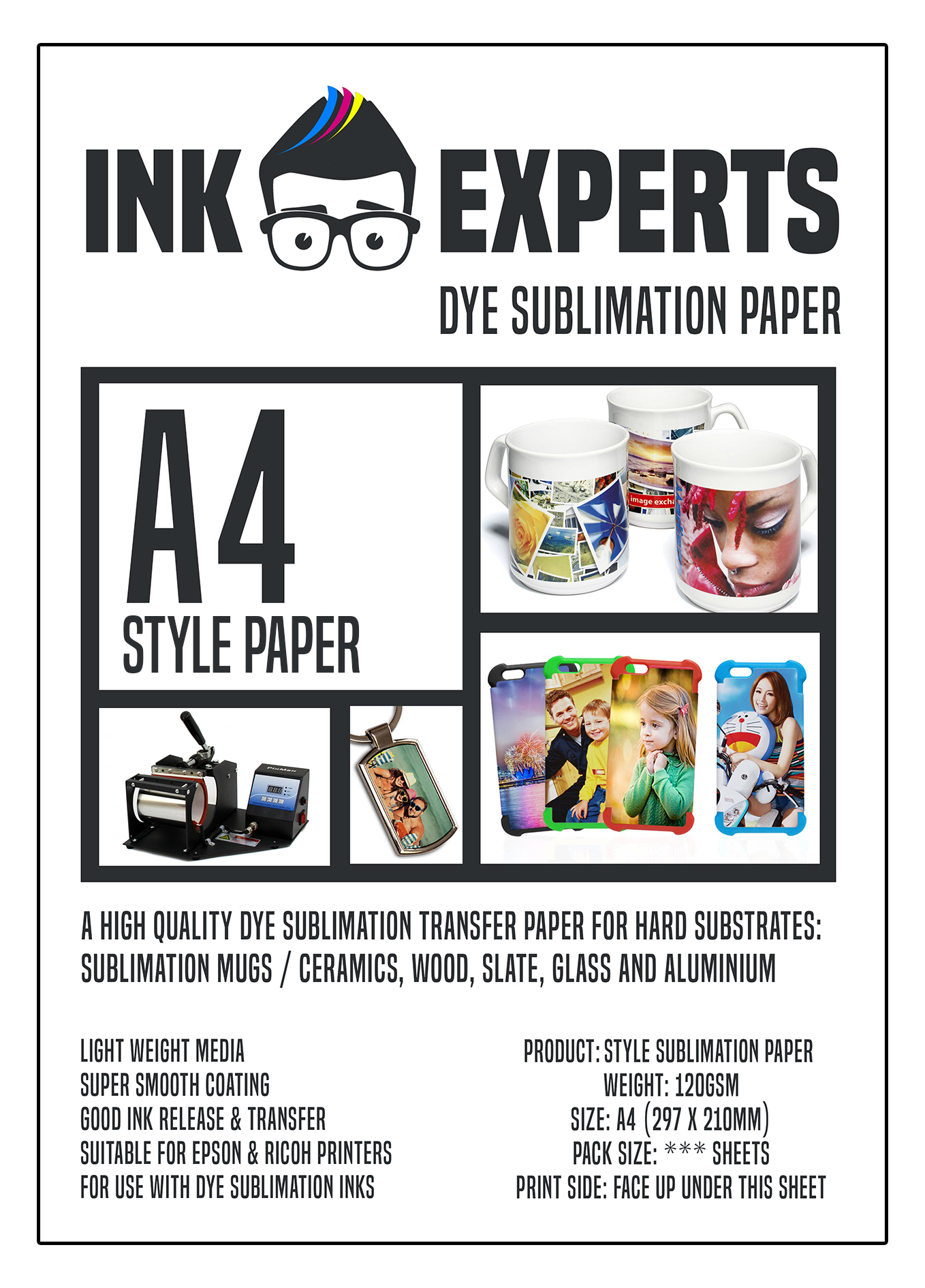 120gsm A4 Dye Sublimation Heat press Paper 1000 sheets Ideal for Mug or T-shirts 