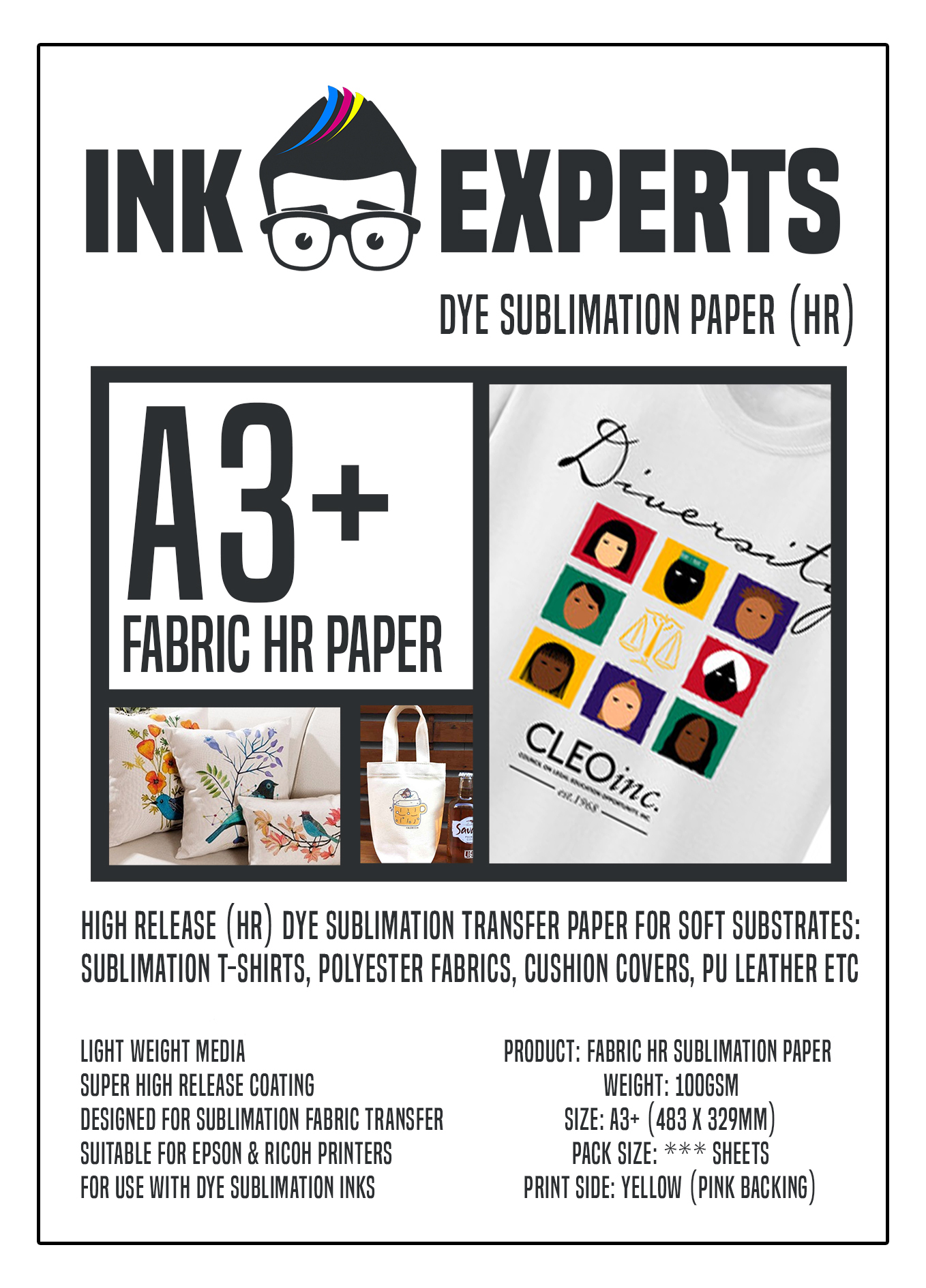 A3 Sublimation Paper Heat Press Paper Plus Ideal Cushions & Textiles 100gsm 