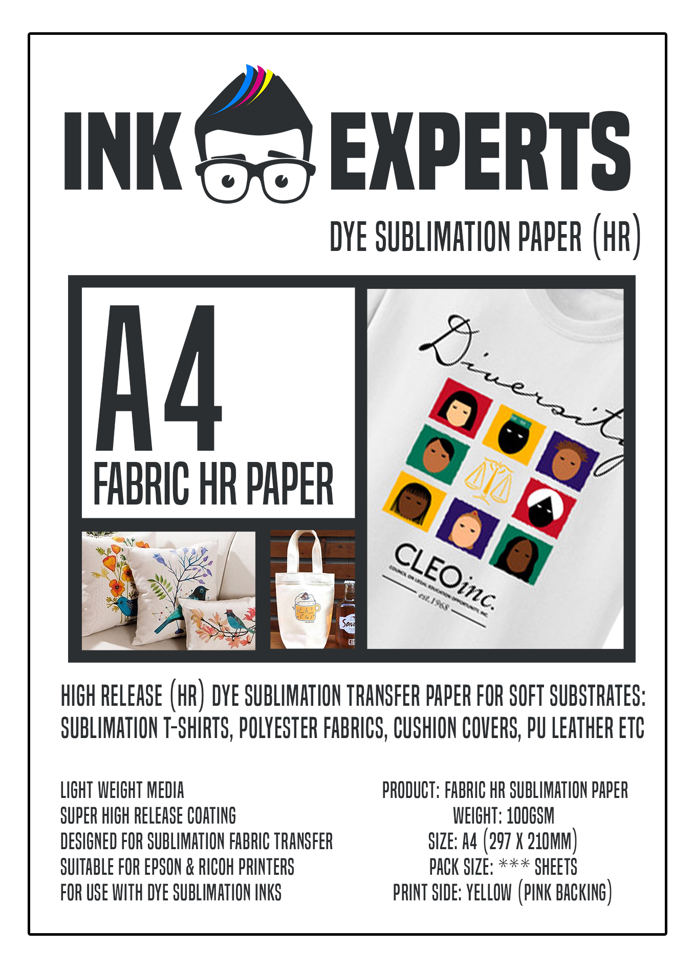 Ink Experts Subli-Style LITE Papier de sublimation A4 100 g/m² 300 Sheets 