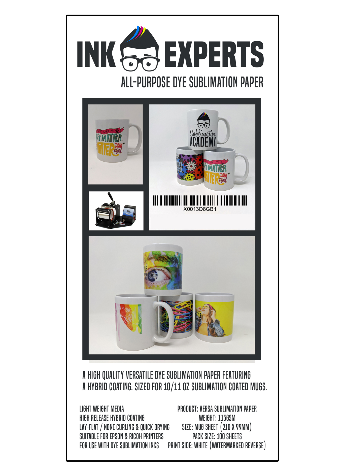 Ink Experts Subli-Versa All Purpose Mug Size Sublimation Paper 115gsm 300 Sheets 