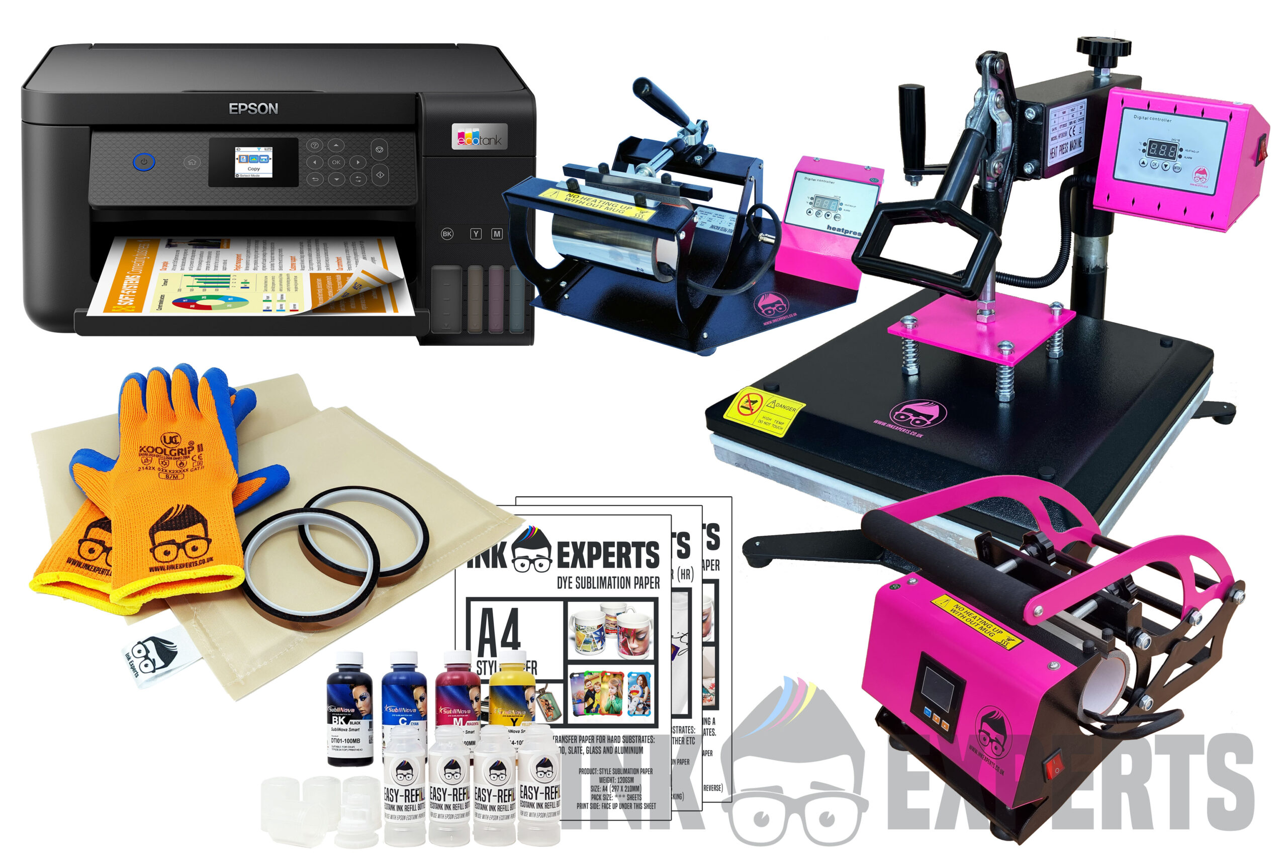 Epson Printer with Sublimation Ink Transfer + Heat Press 5 in 1 Start DTF  Bundle